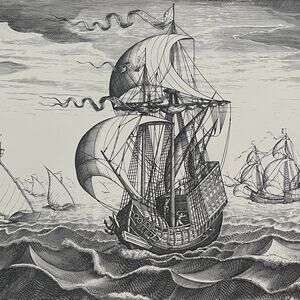 Bruegel, Man of War To Left, Sailing Vessels, Print, Bookplate, ~ 241229-WH 70